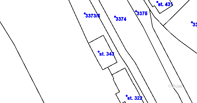 Parcela st. 343 v KÚ Hamry na Šumavě, Katastrální mapa