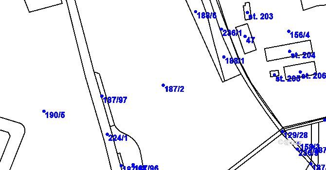 Parcela st. 187/2 v KÚ Mstětice, Katastrální mapa