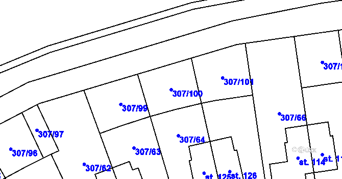 Parcela st. 307/100 v KÚ Svémyslice, Katastrální mapa