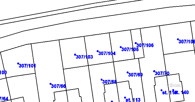 Parcela st. 307/104 v KÚ Svémyslice, Katastrální mapa