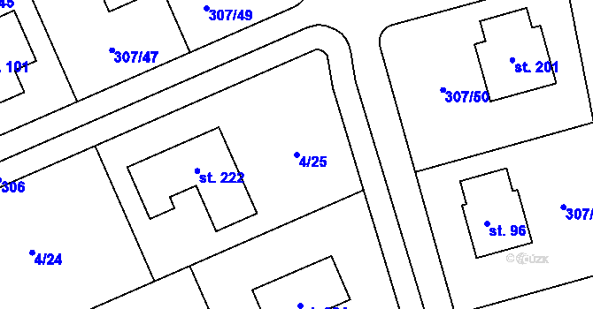 Parcela st. 4/25 v KÚ Svémyslice, Katastrální mapa