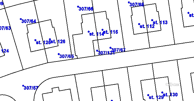 Parcela st. 307/121 v KÚ Svémyslice, Katastrální mapa