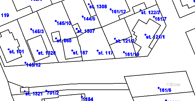Parcela st. 117 v KÚ Zeleneč, Katastrální mapa