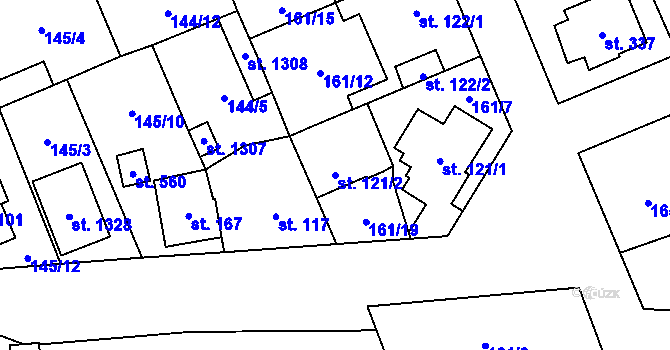 Parcela st. 121/2 v KÚ Zeleneč, Katastrální mapa