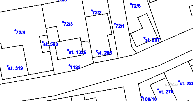 Parcela st. 286 v KÚ Zeleneč, Katastrální mapa