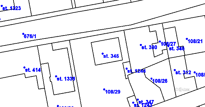 Parcela st. 345 v KÚ Zeleneč, Katastrální mapa