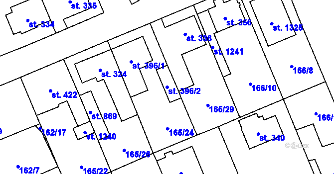 Parcela st. 396/2 v KÚ Zeleneč, Katastrální mapa