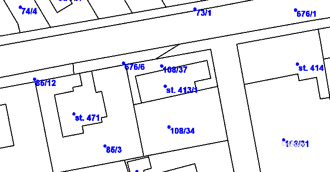 Parcela st. 413/1 v KÚ Zeleneč, Katastrální mapa
