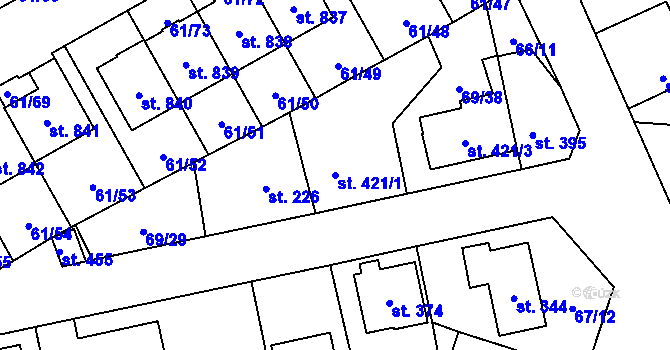 Parcela st. 421/1 v KÚ Zeleneč, Katastrální mapa