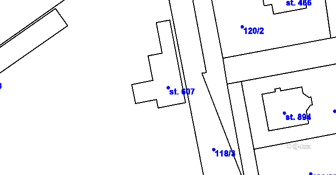 Parcela st. 607 v KÚ Zeleneč, Katastrální mapa