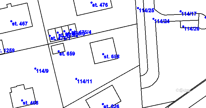Parcela st. 658 v KÚ Zeleneč, Katastrální mapa