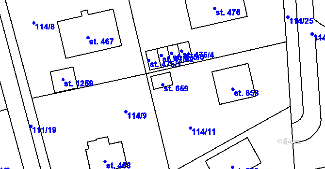 Parcela st. 659 v KÚ Zeleneč, Katastrální mapa