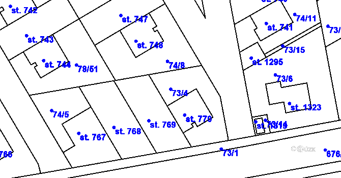 Parcela st. 73/4 v KÚ Zeleneč, Katastrální mapa