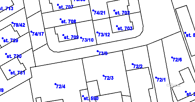 Parcela st. 73/9 v KÚ Zeleneč, Katastrální mapa