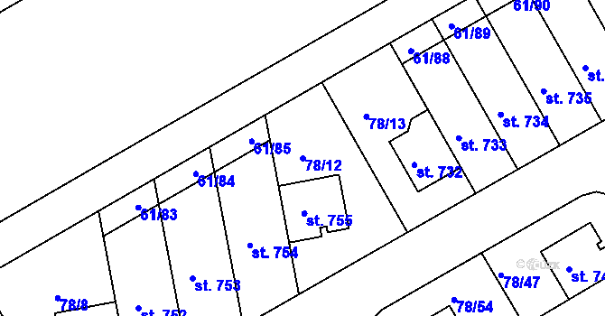 Parcela st. 78/12 v KÚ Zeleneč, Katastrální mapa