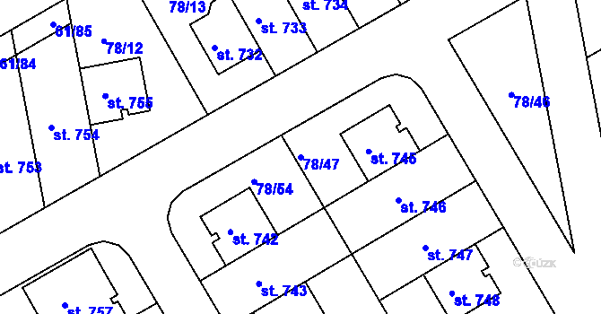 Parcela st. 78/47 v KÚ Zeleneč, Katastrální mapa