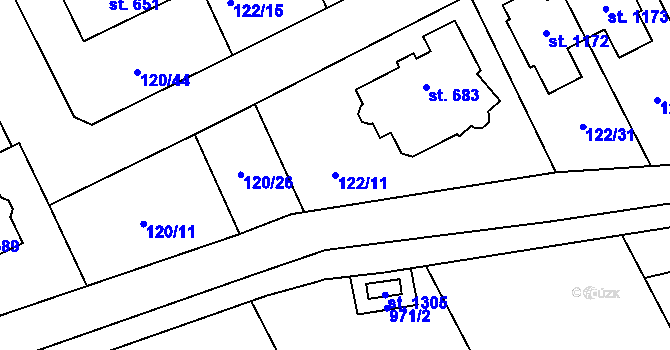 Parcela st. 122/11 v KÚ Zeleneč, Katastrální mapa