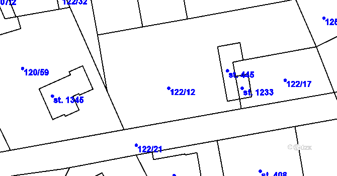 Parcela st. 122/12 v KÚ Zeleneč, Katastrální mapa