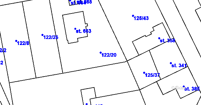 Parcela st. 122/20 v KÚ Zeleneč, Katastrální mapa