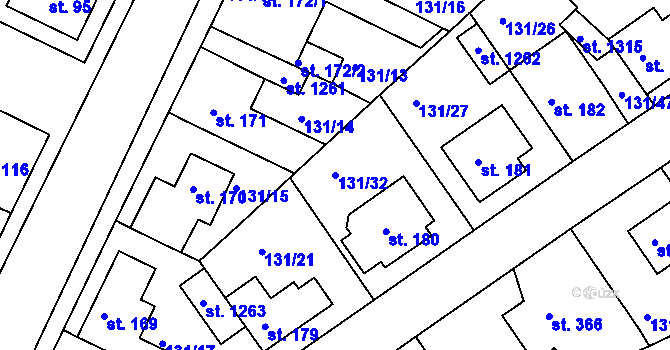 Parcela st. 131/32 v KÚ Zeleneč, Katastrální mapa