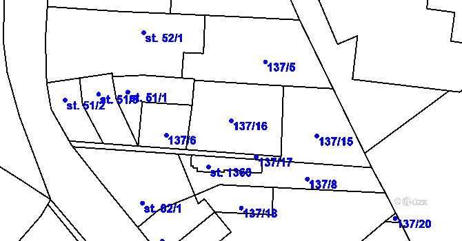 Parcela st. 137/16 v KÚ Zeleneč, Katastrální mapa