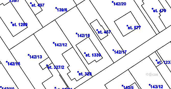 Parcela st. 142/16 v KÚ Zeleneč, Katastrální mapa