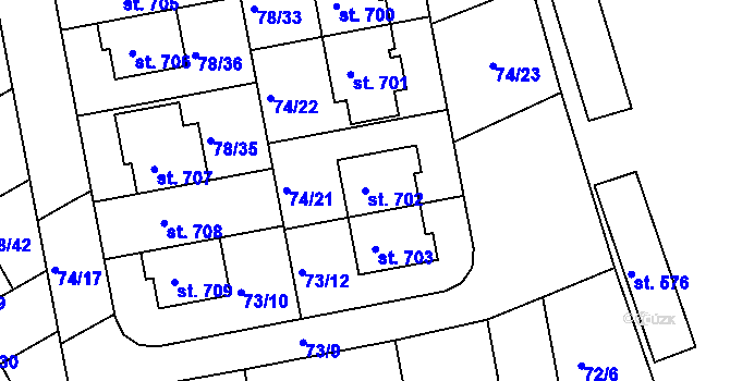 Parcela st. 702 v KÚ Zeleneč, Katastrální mapa
