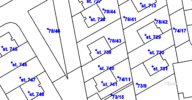 Parcela st. 739 v KÚ Zeleneč, Katastrální mapa