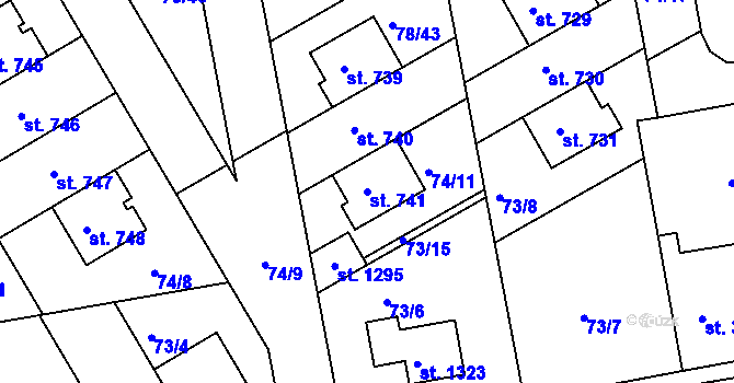 Parcela st. 741 v KÚ Zeleneč, Katastrální mapa