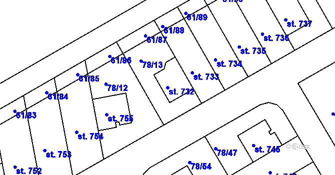 Parcela st. 732 v KÚ Zeleneč, Katastrální mapa