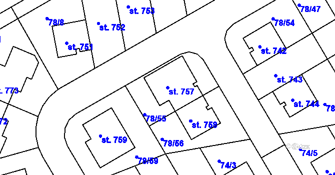 Parcela st. 757 v KÚ Zeleneč, Katastrální mapa