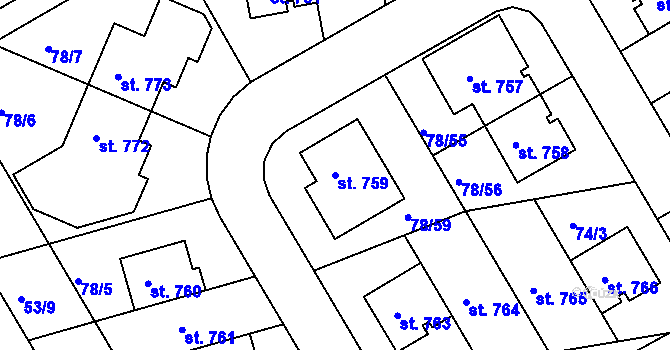 Parcela st. 759 v KÚ Zeleneč, Katastrální mapa