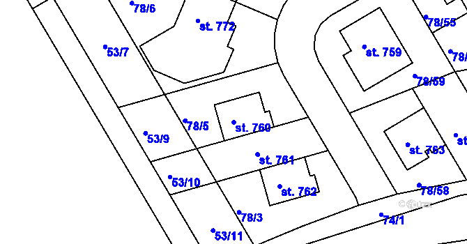 Parcela st. 760 v KÚ Zeleneč, Katastrální mapa