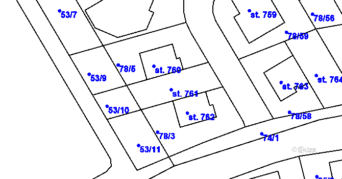 Parcela st. 761 v KÚ Zeleneč, Katastrální mapa