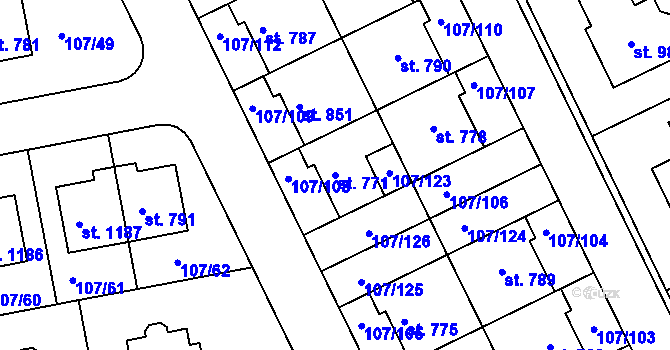 Parcela st. 771 v KÚ Zeleneč, Katastrální mapa