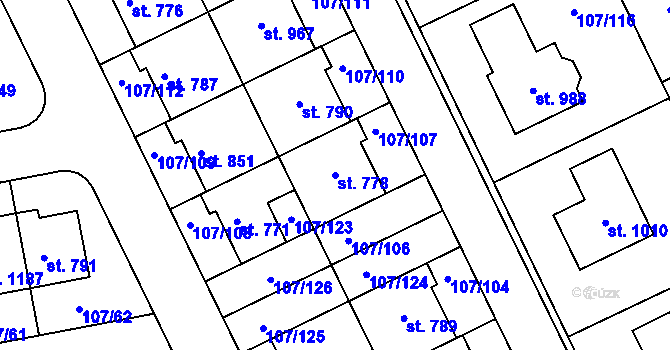 Parcela st. 778 v KÚ Zeleneč, Katastrální mapa