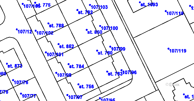 Parcela st. 780 v KÚ Zeleneč, Katastrální mapa