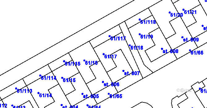 Parcela st. 61/17 v KÚ Zeleneč, Katastrální mapa