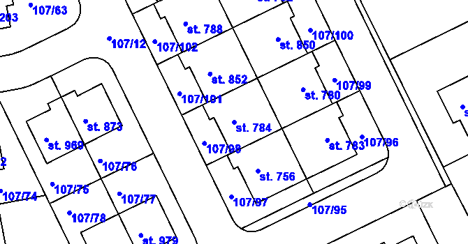 Parcela st. 784 v KÚ Zeleneč, Katastrální mapa