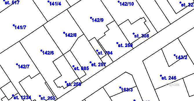 Parcela st. 794 v KÚ Zeleneč, Katastrální mapa