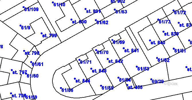 Parcela st. 61/70 v KÚ Zeleneč, Katastrální mapa