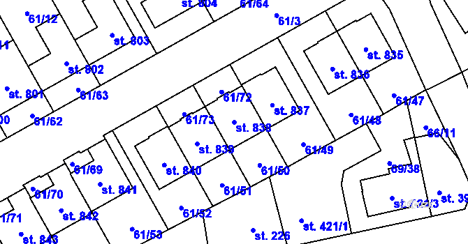 Parcela st. 838 v KÚ Zeleneč, Katastrální mapa
