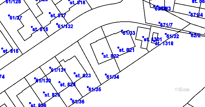 Parcela st. 822 v KÚ Zeleneč, Katastrální mapa