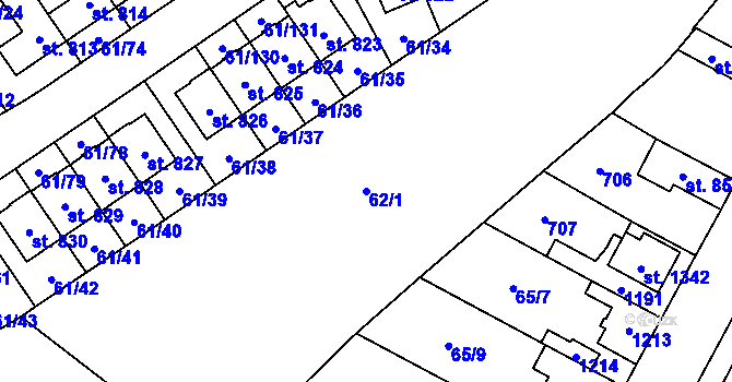 Parcela st. 62/1 v KÚ Zeleneč, Katastrální mapa