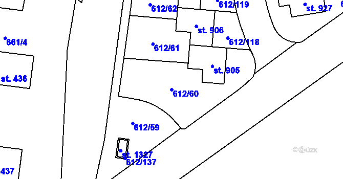 Parcela st. 612/60 v KÚ Zeleneč, Katastrální mapa