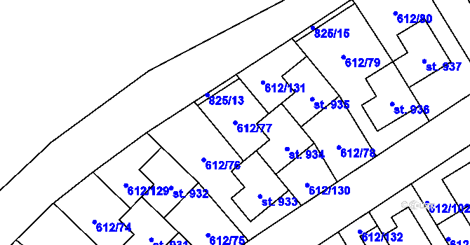Parcela st. 612/77 v KÚ Zeleneč, Katastrální mapa