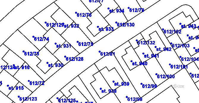 Parcela st. 612/81 v KÚ Zeleneč, Katastrální mapa