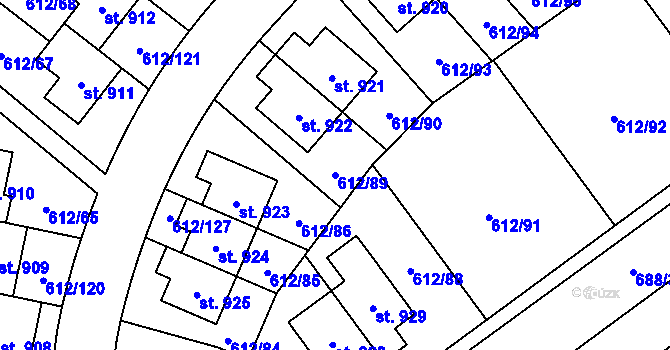 Parcela st. 612/89 v KÚ Zeleneč, Katastrální mapa