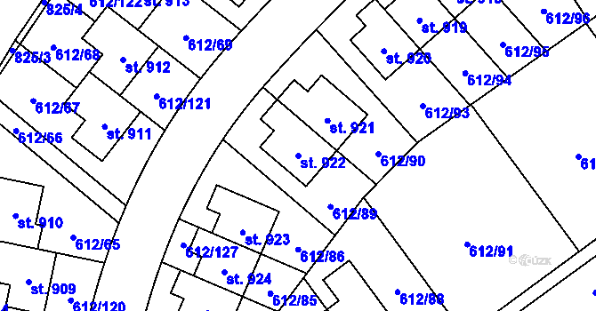 Parcela st. 922 v KÚ Zeleneč, Katastrální mapa