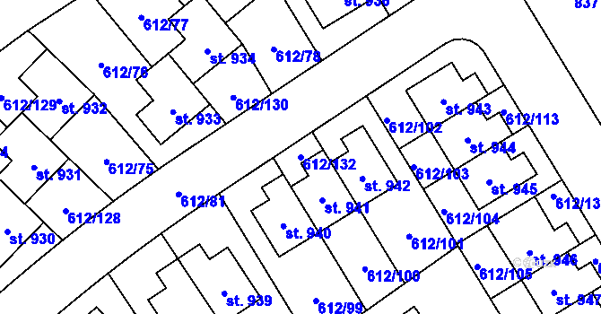 Parcela st. 612/132 v KÚ Zeleneč, Katastrální mapa
